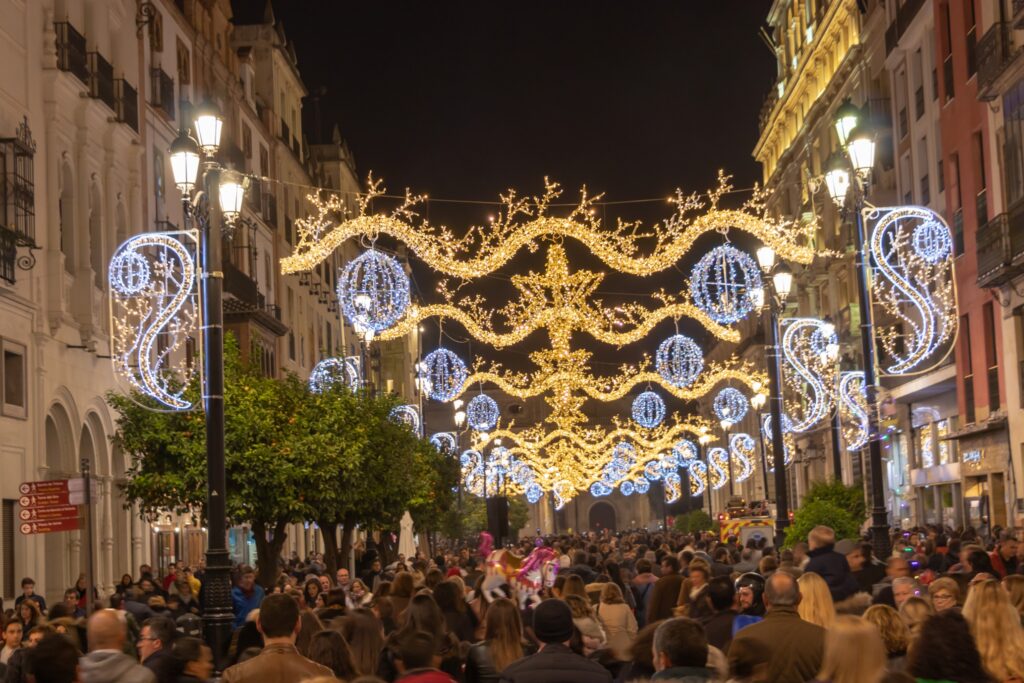 Glowing Christmas Lights On The Street